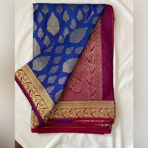 Royal blue and purple silk saree
